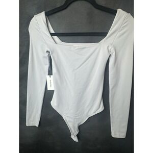 Aritzia Babaton Contour Gray Square Neck Long Sleeve Bodysuit Layer Women's 2XS